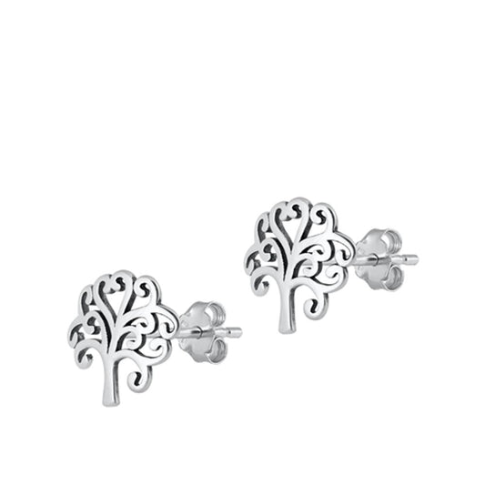 Sterling Silver Celtic Tree Of Life Earrings Oxidized Tree Studs New 925