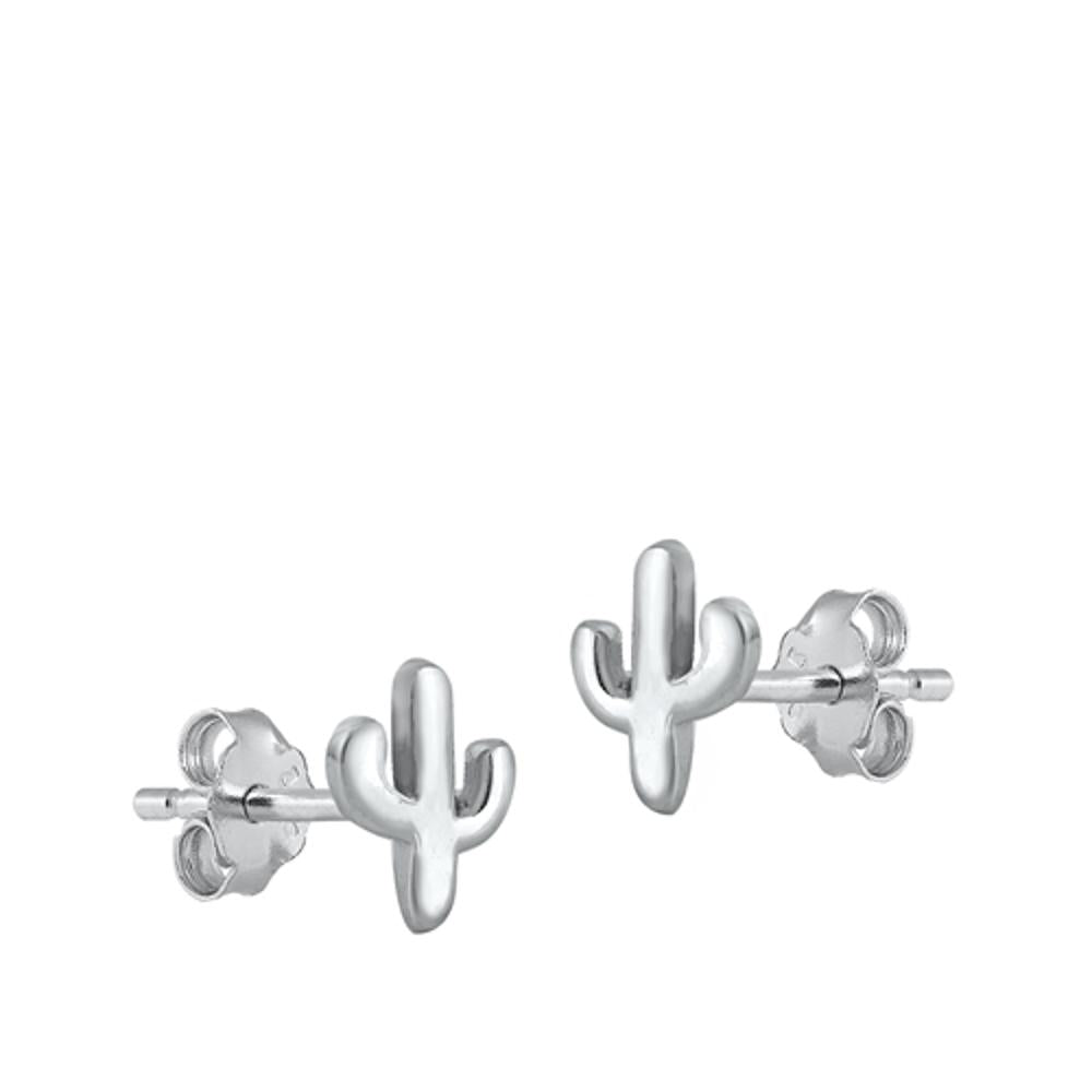 Sterling Silver Small Desert Cactus Stud High Polished Earrings New 925
