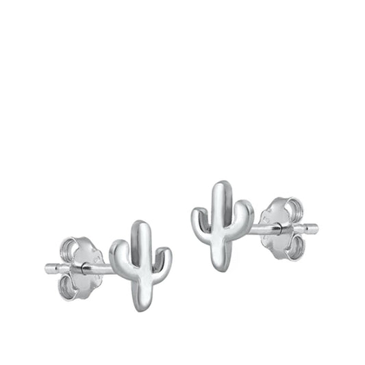 Sterling Silver Small Desert Cactus Stud High Polished Earrings New 925