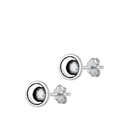 Sterling Silver Oxidized Crescent Moon Stud Earrings Half Moon Post 925 New