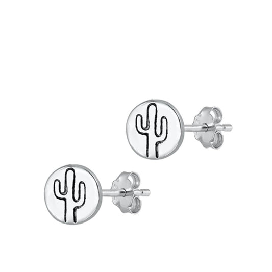 Sterling Silver Polished Beautiful Oxidized Fashion Cactus Stud Earrings 925 New