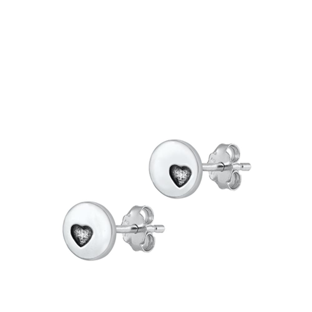 Sterling Silver Cute Oxidized Mini Heart Stud High Polished Earrings 925 New