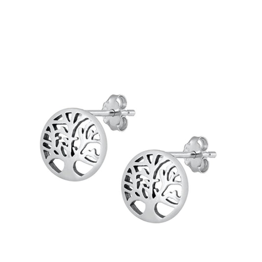 Sterling Silver Fashion Tree of Life High Polished Earrings 925 New