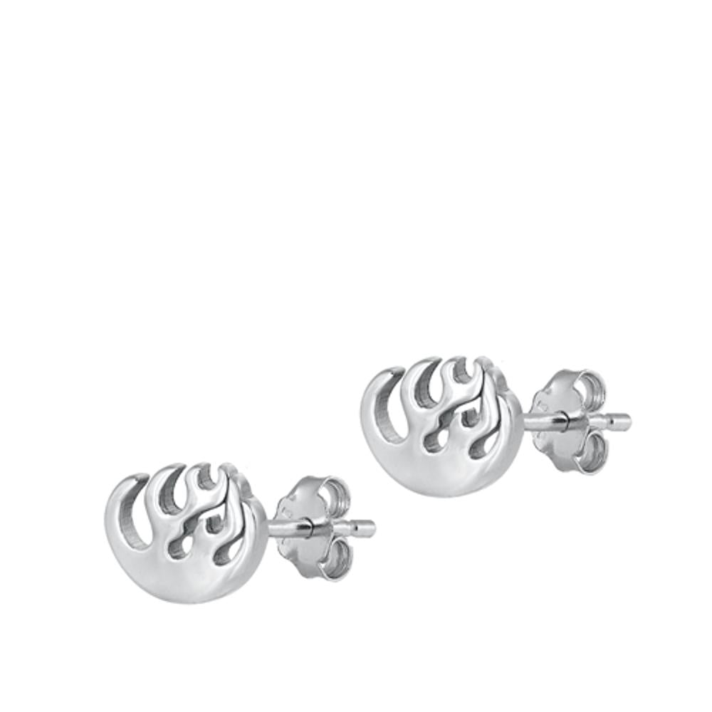 Sterling Silver Beautiful Fire Stud Earrings High Polished Flame 925 New