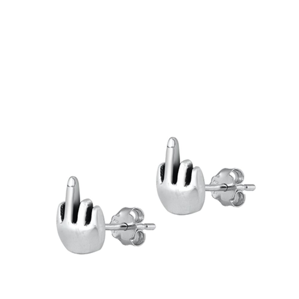 Sterling Silver Polished Middle Finger Earrings 925 New