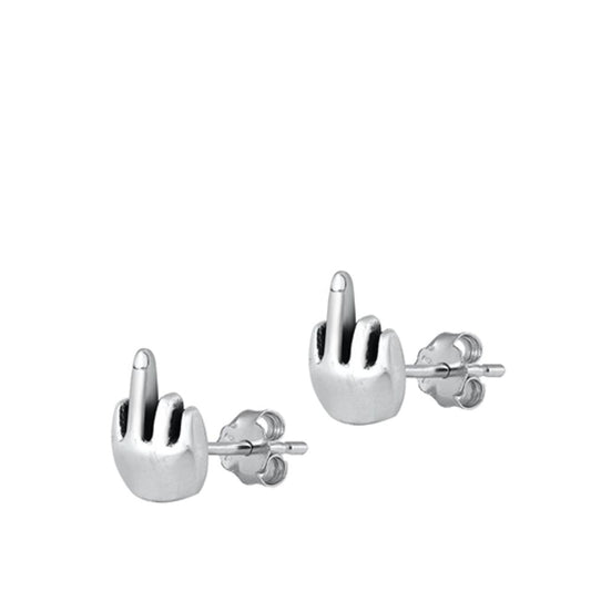 Sterling Silver Polished Middle Finger Earrings 925 New
