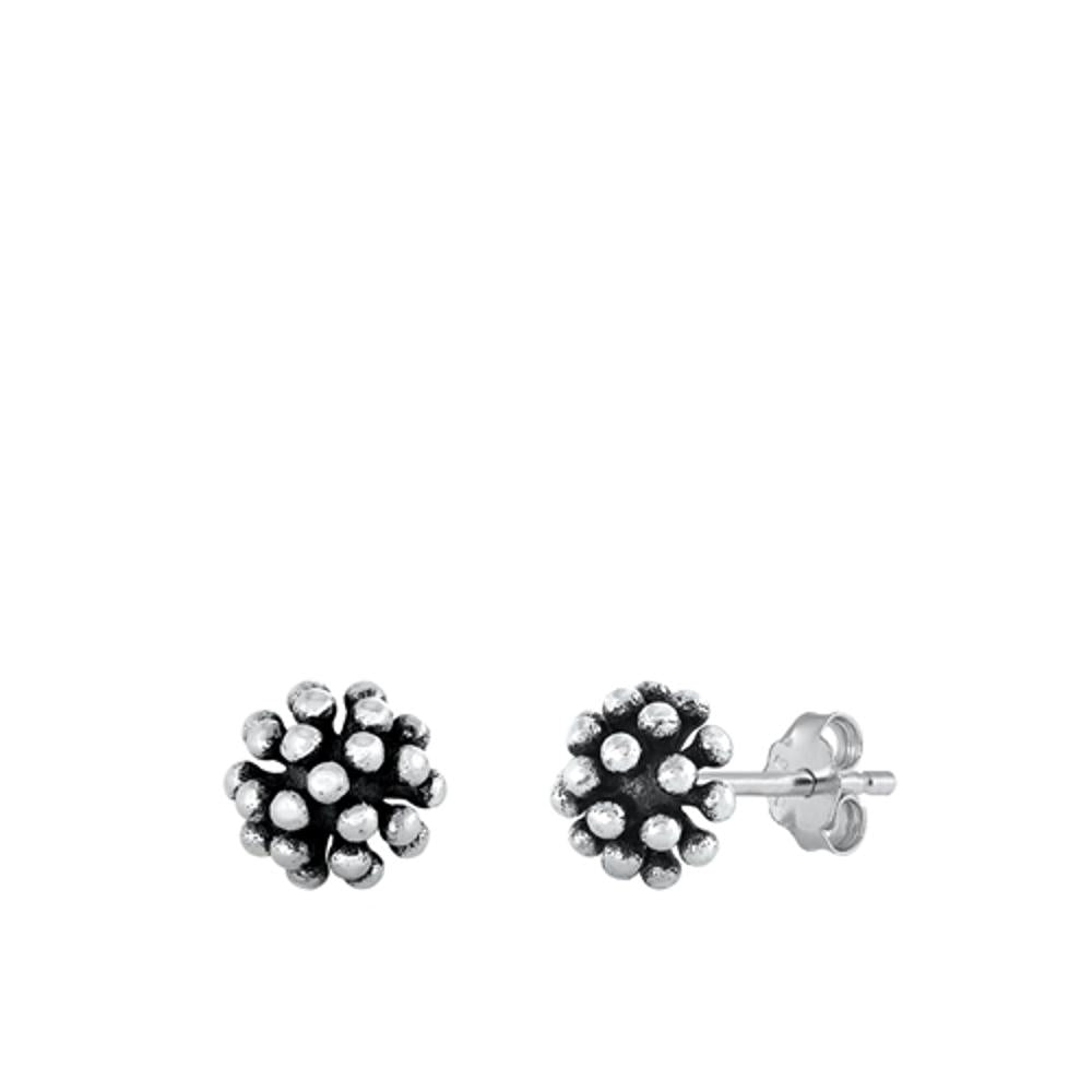 Sterling Silver Classic Oxidized Bali Stud High Polished Earrings 925 New