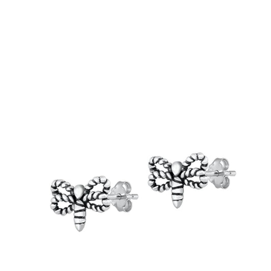 Sterling Silver Cute Oxidized Dragonfly Stud Earrings 925 New