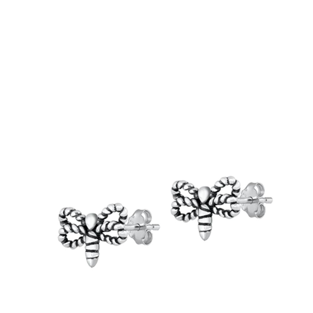 Sterling Silver Cute Oxidized Dragonfly Stud Earrings 925 New