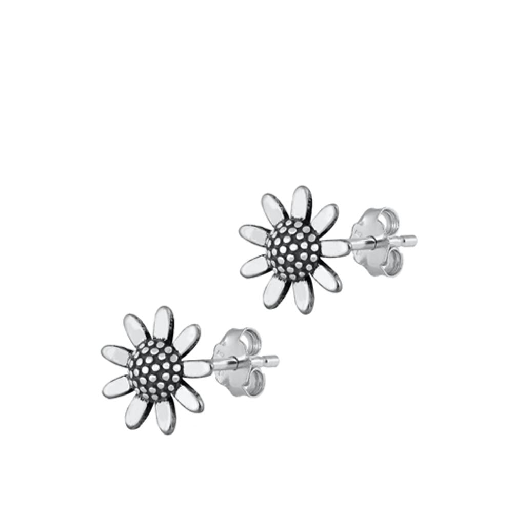 Sterling Silver Oxidized Sunflower Daisy Flower Stud Earrings 925 New