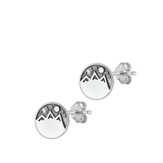 Sterling Silver Oxidized Cute Small Mountain Stud High Polished Earrings 925 New