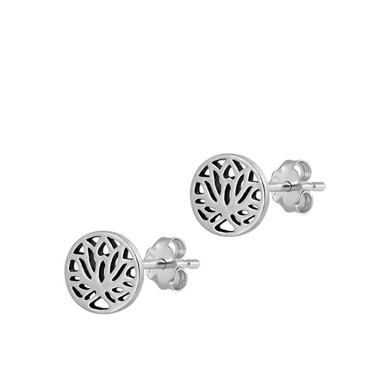 Sterling Silver Beautiful Oxidized Filigree Lotus Flower Stud Earrings 925 New