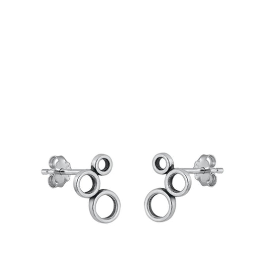 Sterling Silver High Polished Stacked Circle Oxidized Earrings 925 New