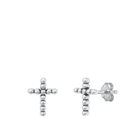 Sterling Silver Classic Oxidized Cross High Polished Christian Earrings 925 New