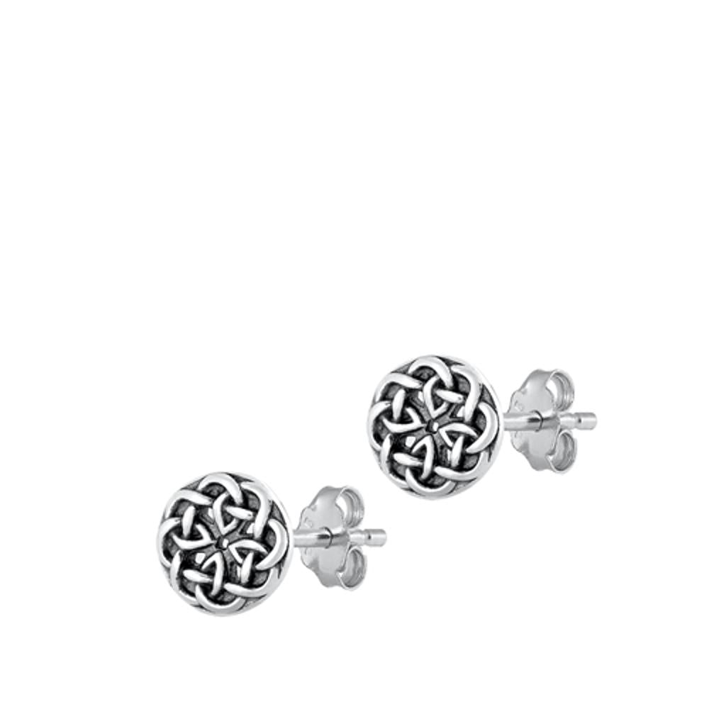 Sterling Silver Fashion Oxidized Celtic Knot Medallion Earrings 925 New