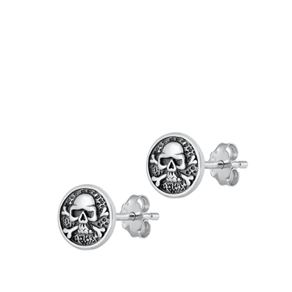 Sterling Silver Unique Oxidized Skull Crossbone Medallion Earrings 925 New