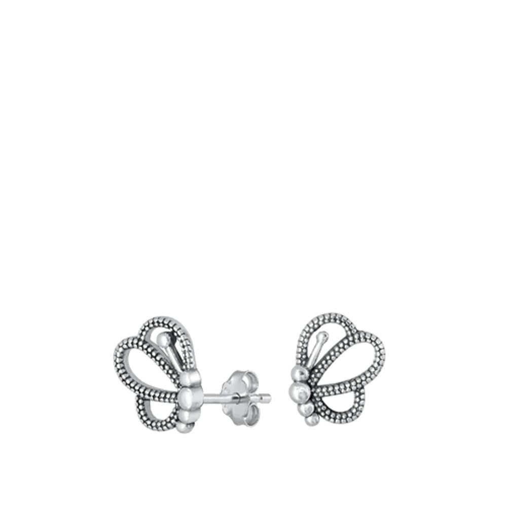 Sterling Silver Lovely Oxidized Butterfly Stud High Polished Earrings 925 New