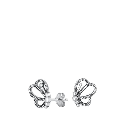 Sterling Silver Lovely Oxidized Butterfly Stud High Polished Earrings 925 New