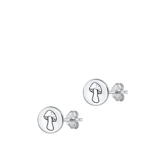 Sterling Silver Fashion Simple Cute Mushroom Toadstool Polished Earrings 925 New