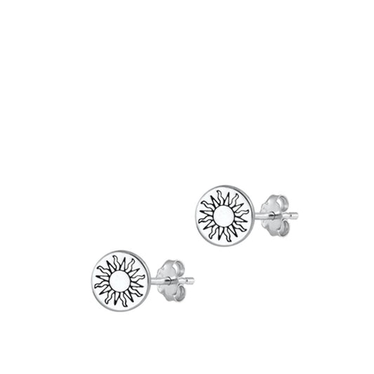 Sterling Silver Fashion Cute Oxidized High Polished Sun Earrings .925 New