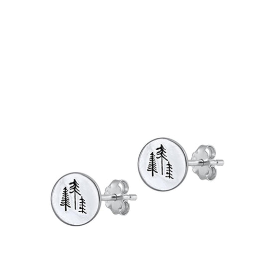 Sterling Silver Classic Wilderness Pine Tree Medallion Oxidized Earrings 925 New
