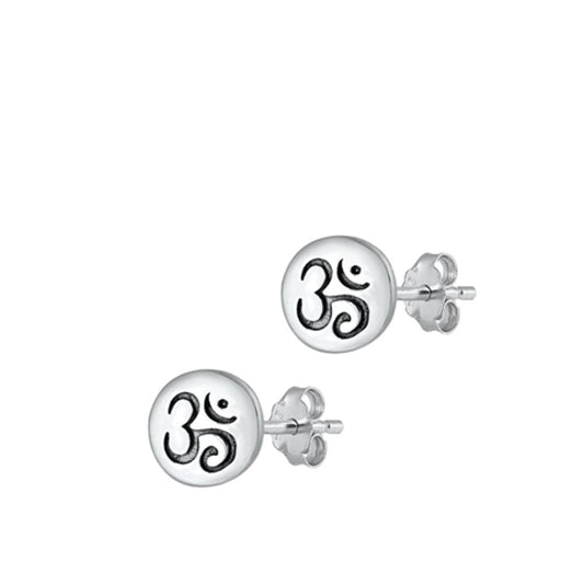 Sterling Silver Unique Om Symbol Fashion Minimalist Earrings 925 New