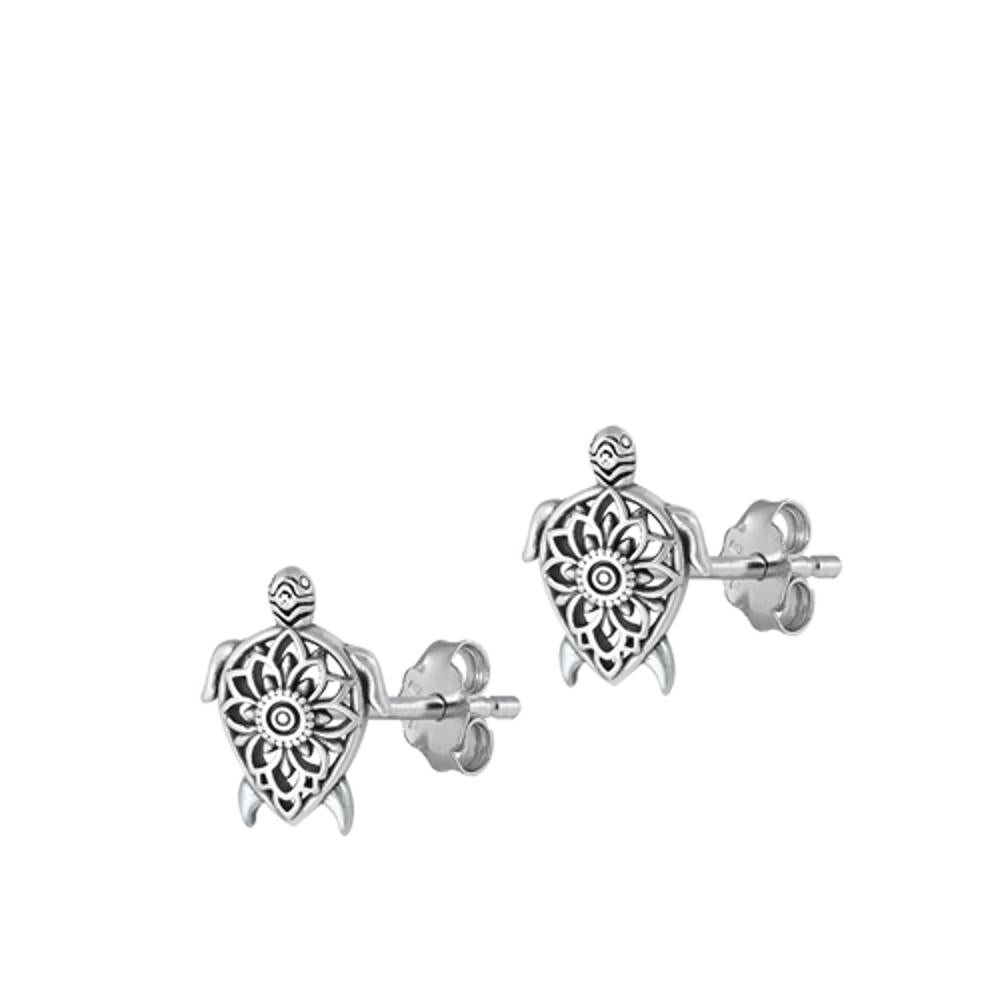 Sterling Silver Unique Ornate Bali Style Turtle Beach Ocean Earrings 925 New