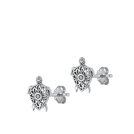 Sterling Silver Unique Ornate Bali Style Turtle Beach Ocean Earrings 925 New