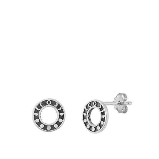 Sterling Silver Cute Oxidized Moon Phase High Polished Earrings 925 New