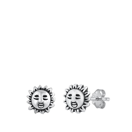 Sterling Silver Unique High Polished Oxidized Sun Stud Earrings 925 New