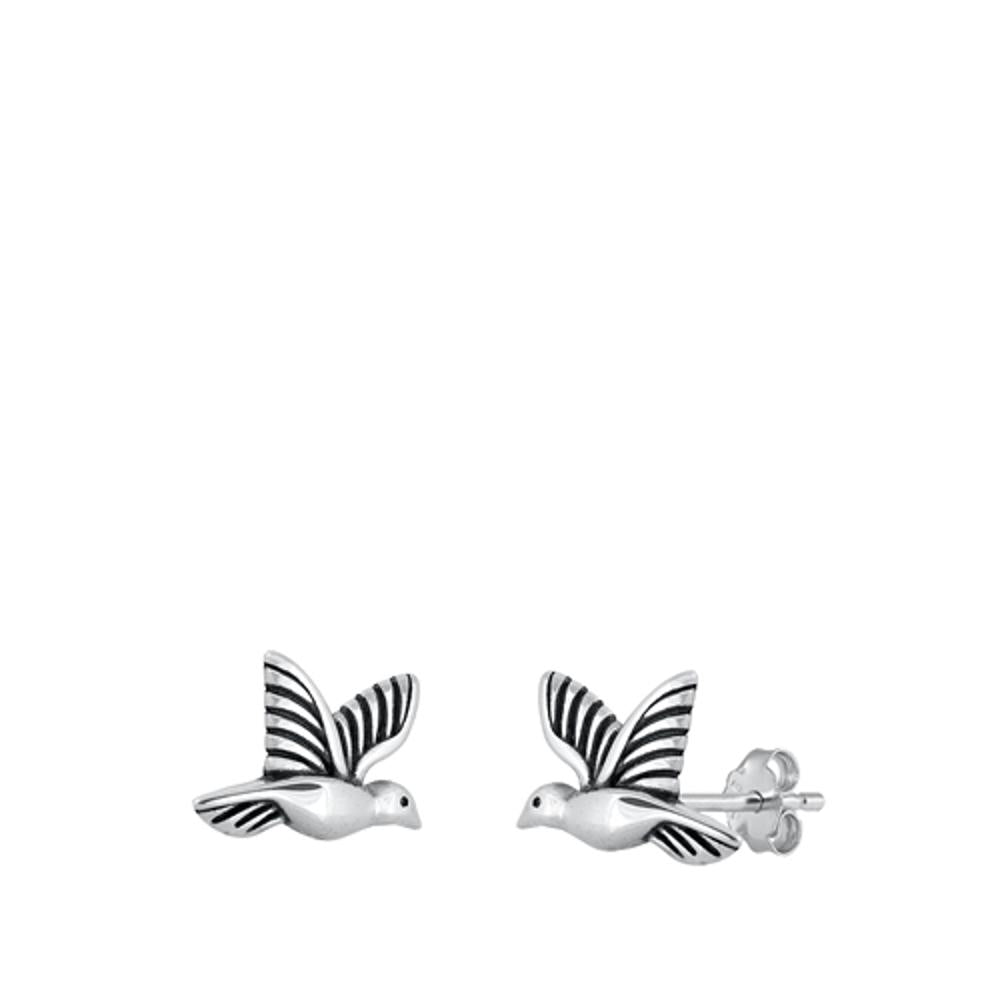 Sterling Silver Unique Oxidized Hummingbird Fashion Stud Earrings 925 New