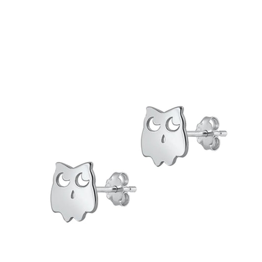 Sterling Silver Cute Minimalist Owl Fashion Stud Earrings 925 New