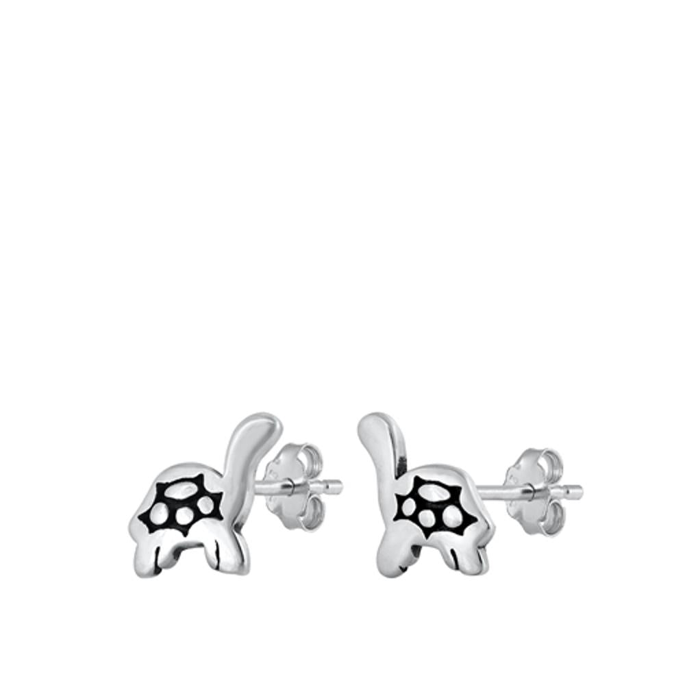 Sterling Silver Cute Oxidized Turtle Fashion Stud Earrings 925 New