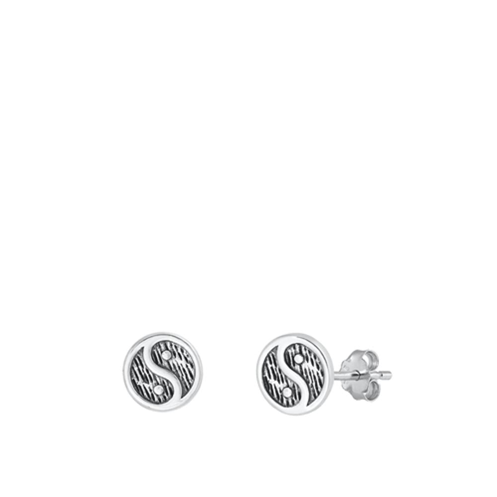 Sterling Silver High Polished Oxidized Yin & Yang Fashion Earrings .925 New