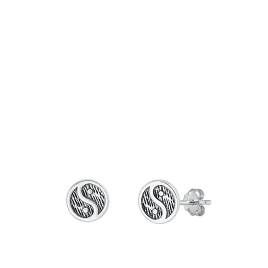 Sterling Silver High Polished Oxidized Yin & Yang Fashion Earrings .925 New