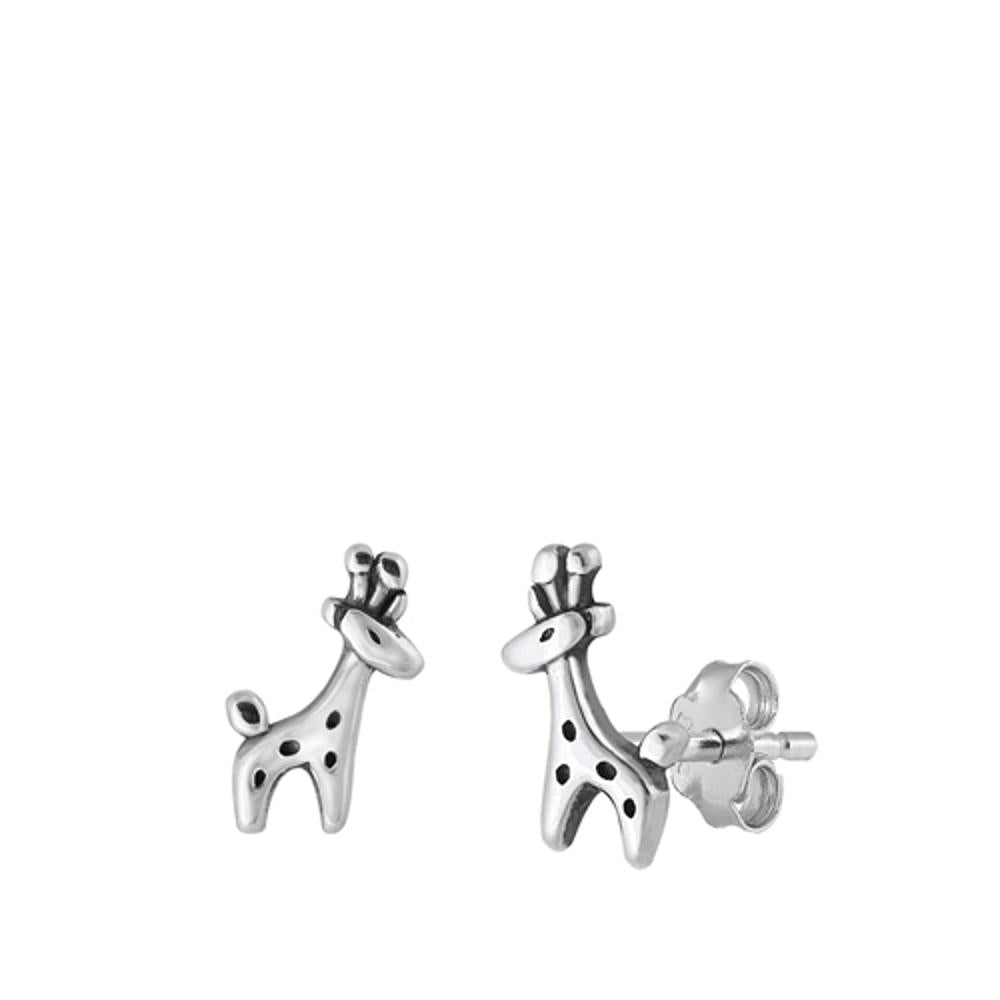 Sterling Silver Beautiful Giraffe Oxidized High Polished Earrings 925 New