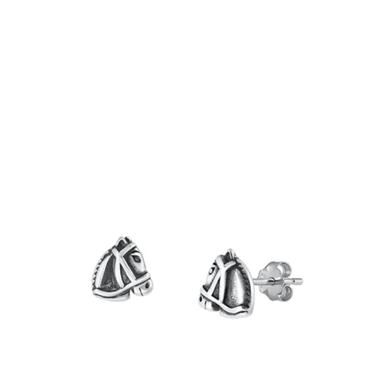 Sterling Silver Cute Animal Horse Oxidized High Polished Earrings 925 New