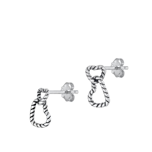 Sterling Silver Unique Rope Promise Heart Oxidized High Polished Earrings 925