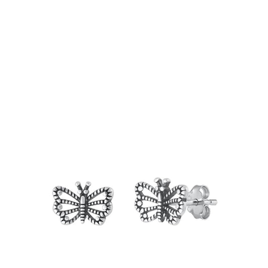 Sterling Silver Classic Granulated Oxidized Bali Butterfly Animal Earrings 925