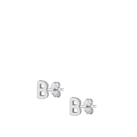 Sterling Silver High Polished Initial B Stud Letter Earrings 925 New