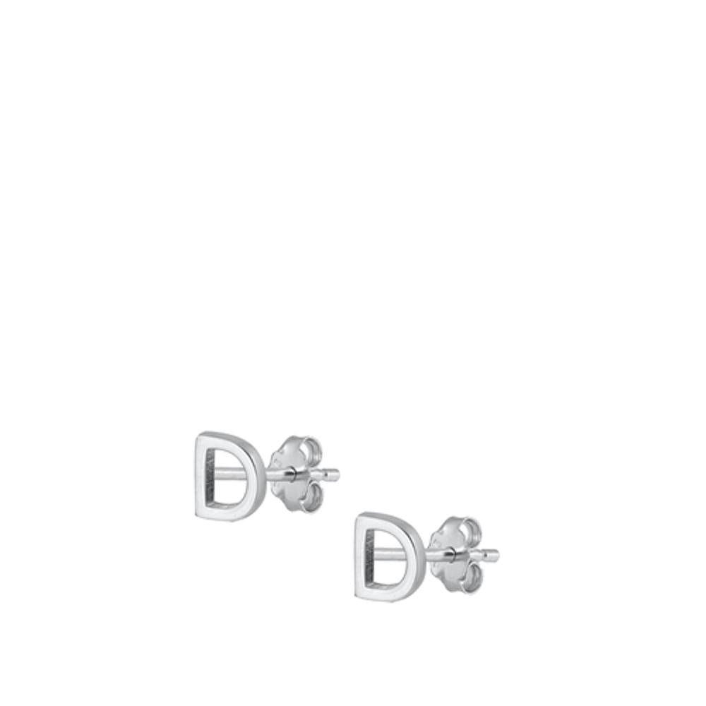 Sterling Silver High Polished Initial D Stud Letter Earrings 925 New