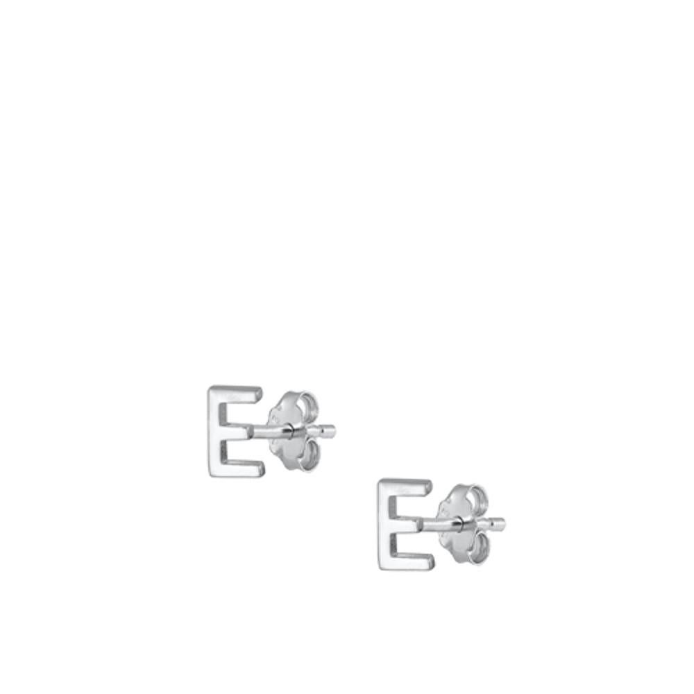 Sterling Silver High Polished Initial E Stud Letter Earrings 925 New