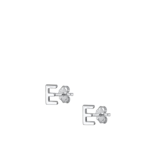 Sterling Silver High Polished Initial E Stud Letter Earrings 925 New