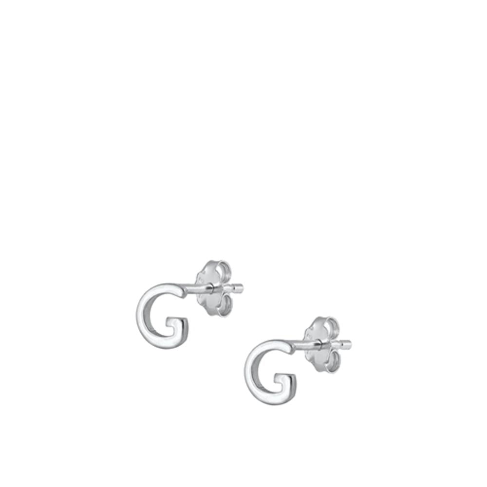 Sterling Silver High Polished Initial G Stud Letter Earrings 925 New