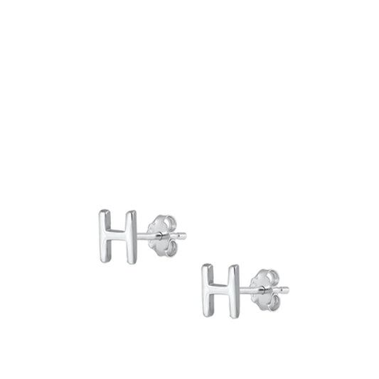 Sterling Silver High Polished Initial H Stud Letter Earrings 925 New