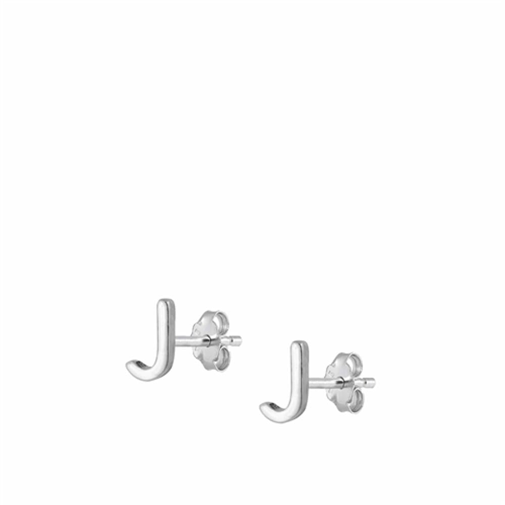 Sterling Silver High Polished Initial J Stud Earrings Letter 925 New