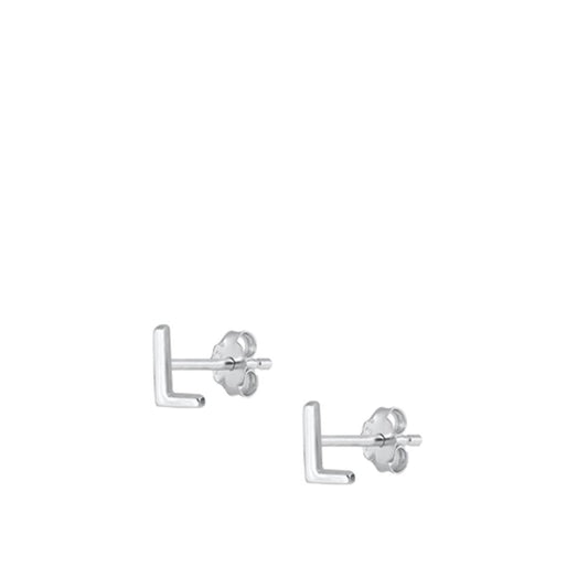 Sterling Silver High Polished Initial L Stud Letter Earrings 925 New
