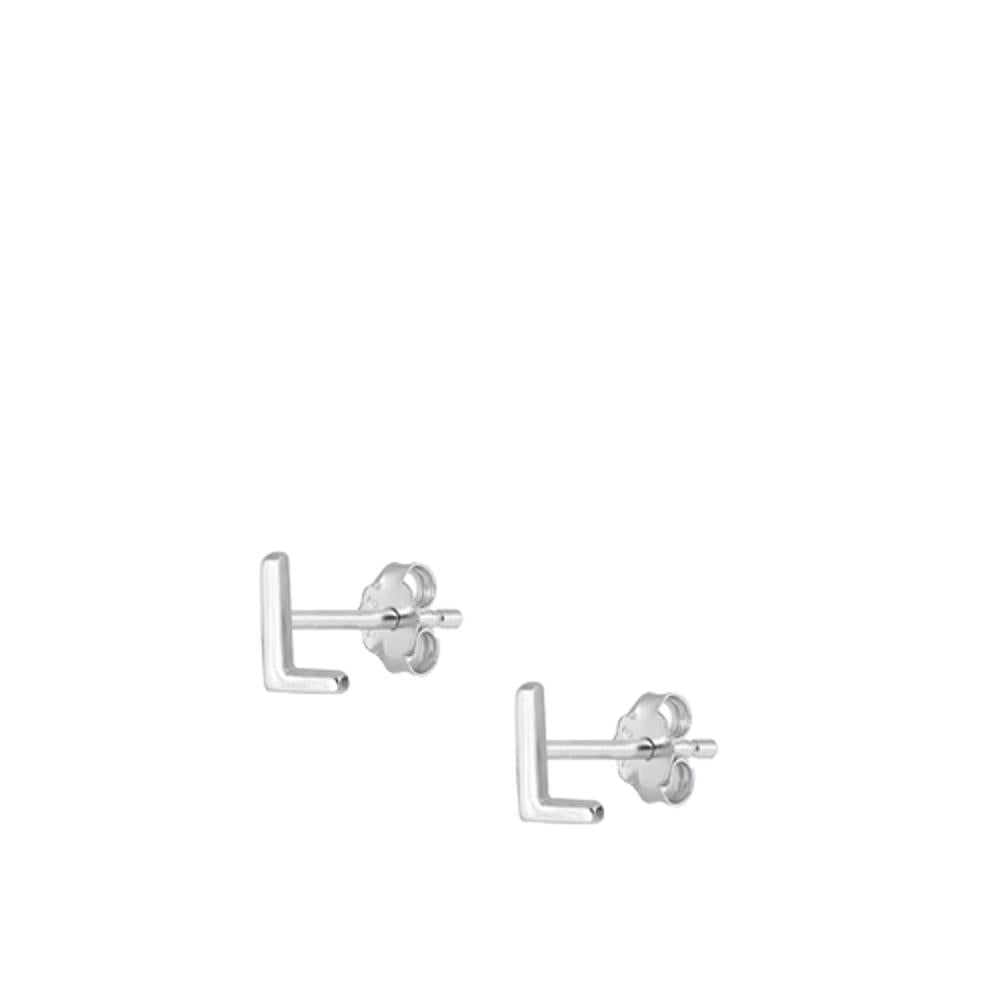 Sterling Silver High Polished Initial L Stud Letter Earrings 925 New