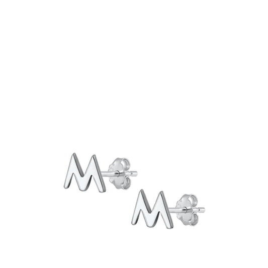 Sterling Silver High Polished Initial M Stud Letter Earrings 925 New