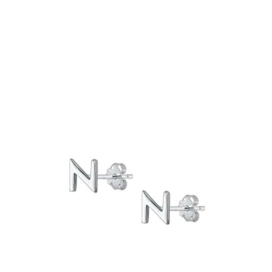 Sterling Silver High Polished Initial N Stud Letter Earrings 925 New